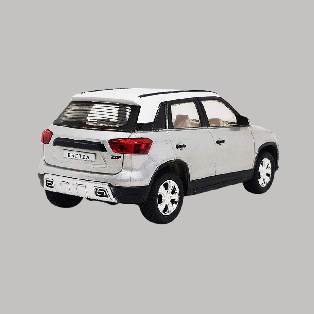 Brezza Miniature Scale Model Car Toy for Kids – Silver, Pull-Back Action by The Game Begins